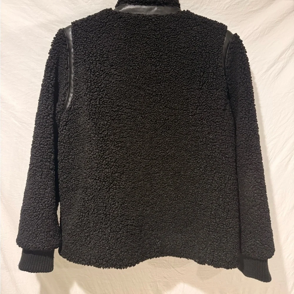 Women's Black Sherpa Jacket with Faux leather accents